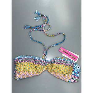 Bikini Nation Multi Medallion Print Tassel Halter Bikini Top Small NWT